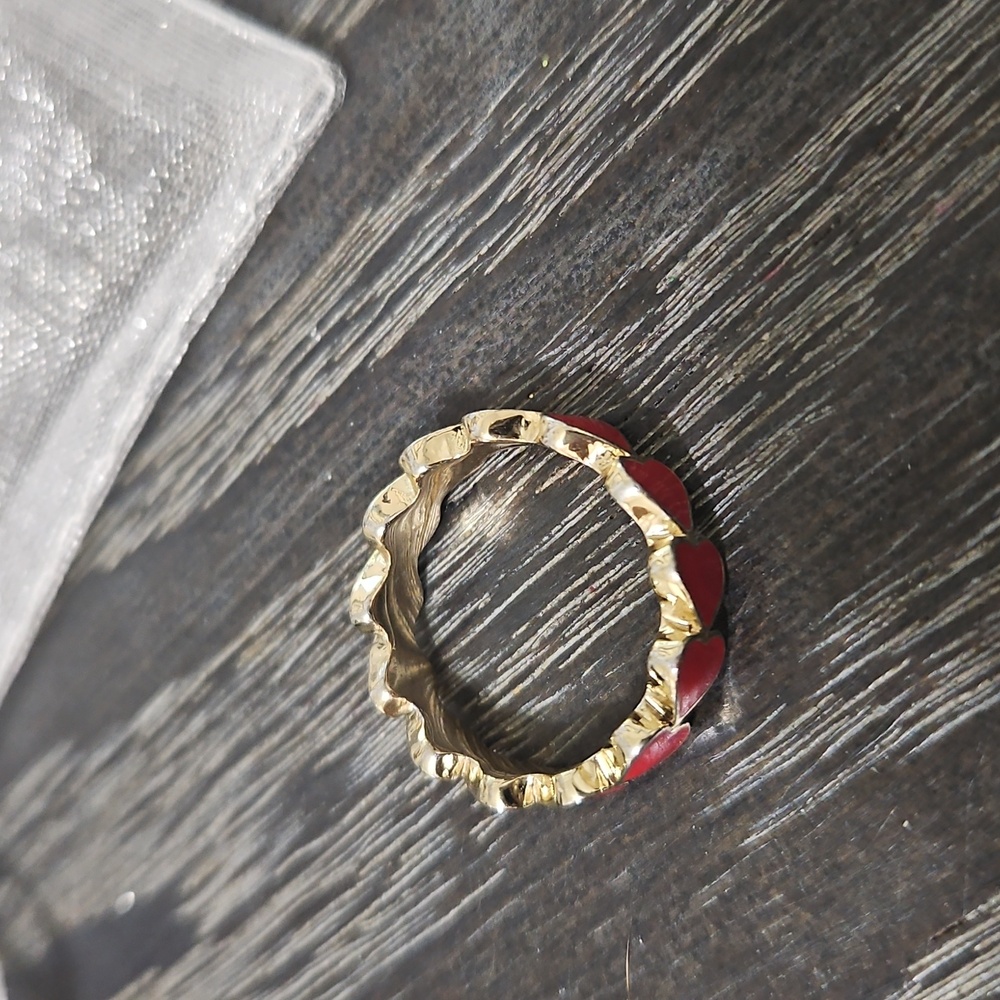 J Crew Hearts Red Gold Ring 8 - Picture 2 of 3